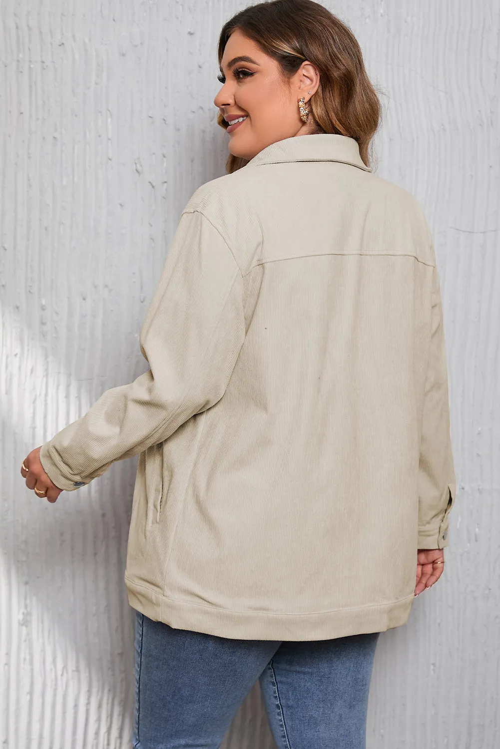 Khaki Plus Size Crochet Pattern Back Corduroy Jacket