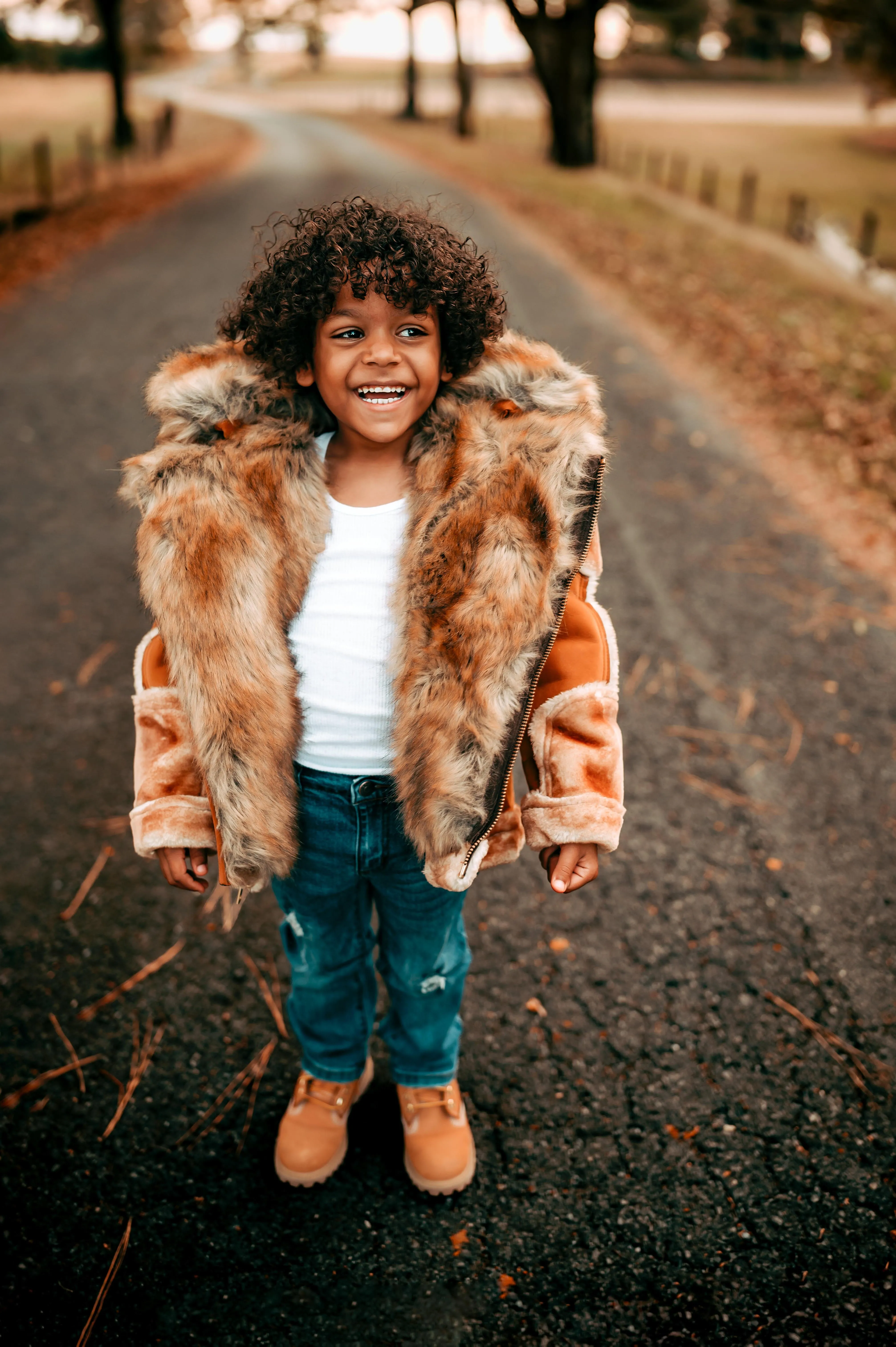 Kids El Jefe Shearling Moto Jacket (Cognac)