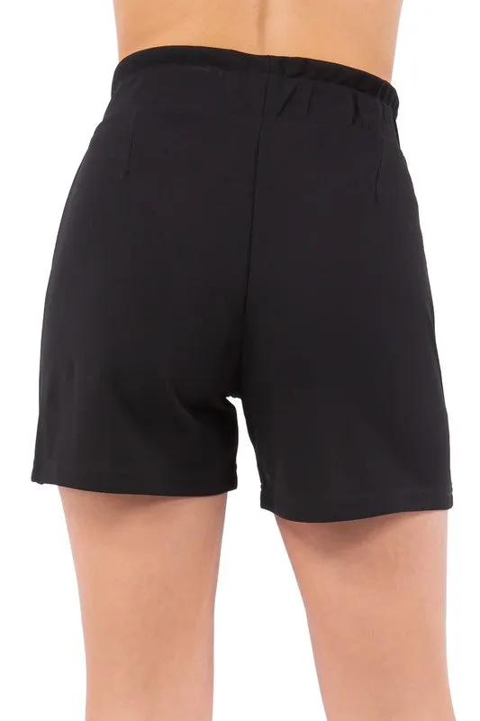 Knit Crepe Self Tie Butcher Pocket Shorts