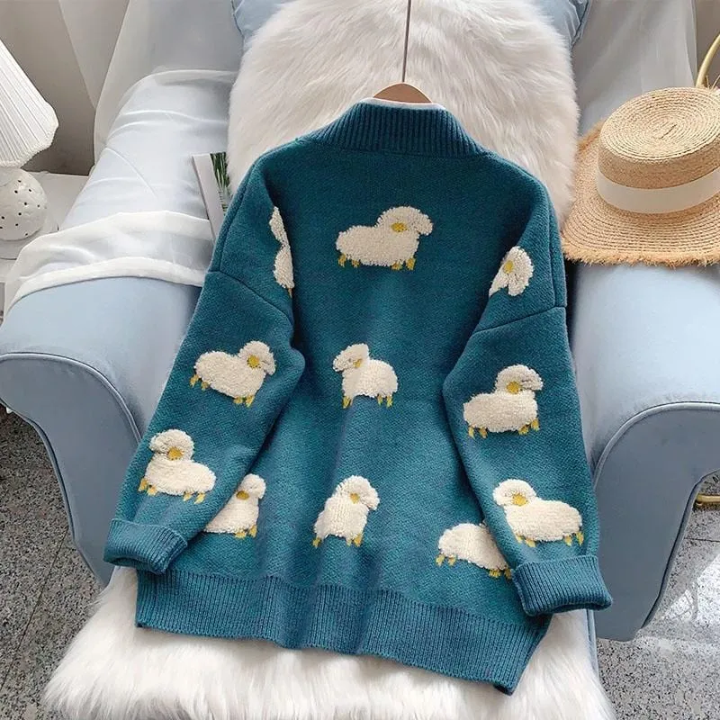 Knitted Sheep Print Cardigan