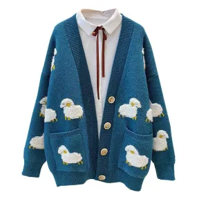 Knitted Sheep Print Cardigan