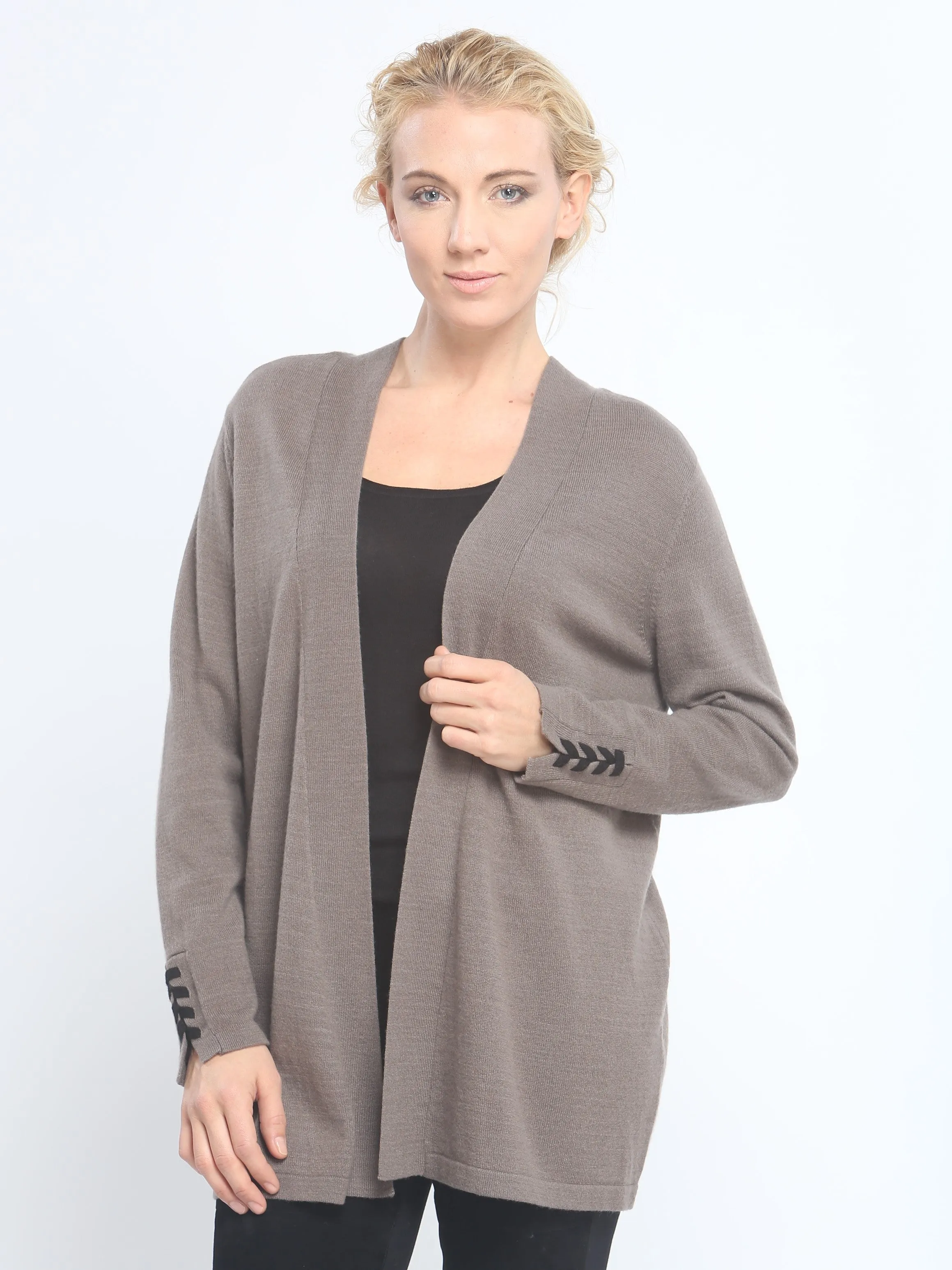 Lace Up Open Front Cardigan