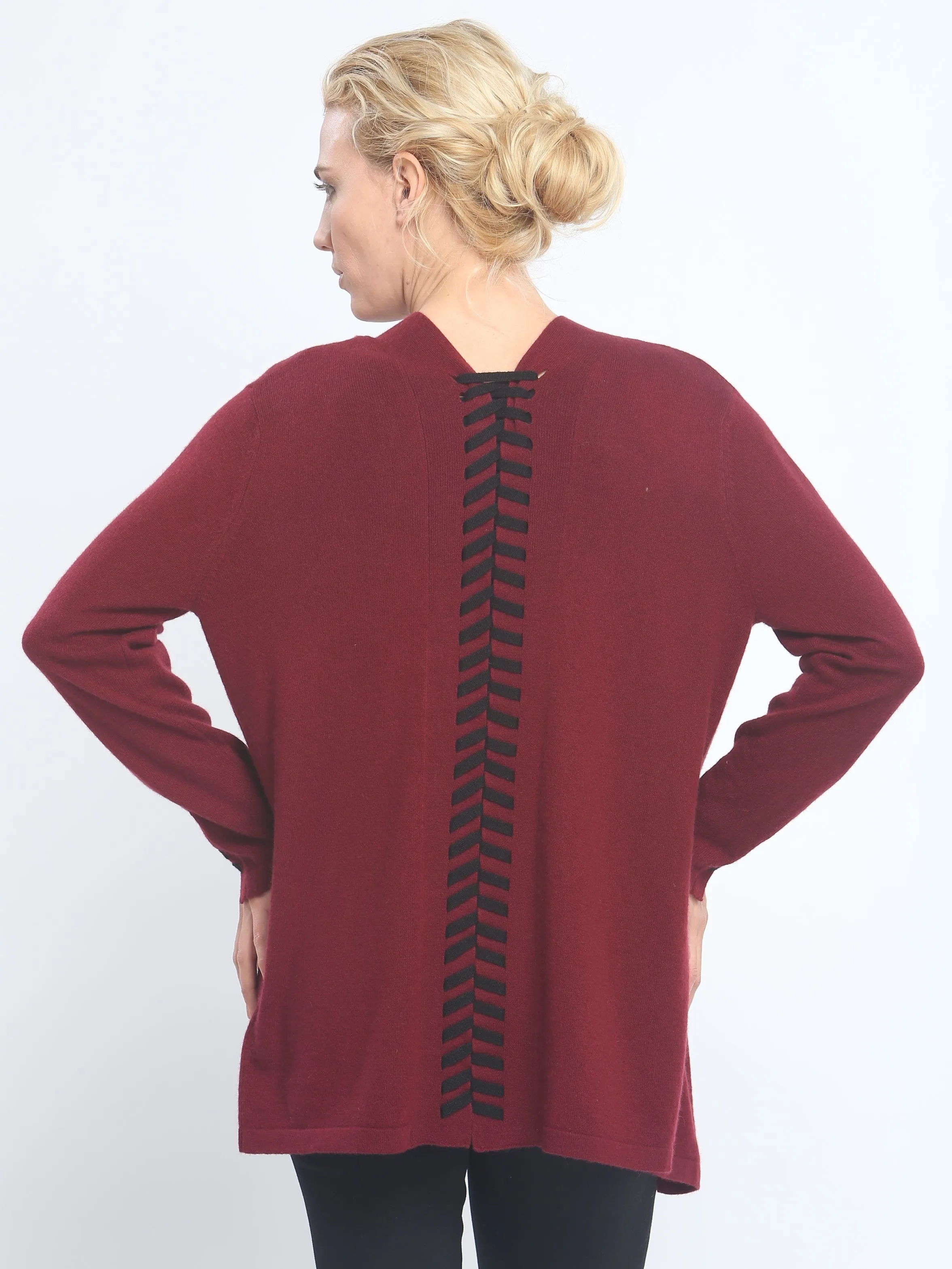 Lace Up Open Front Cardigan