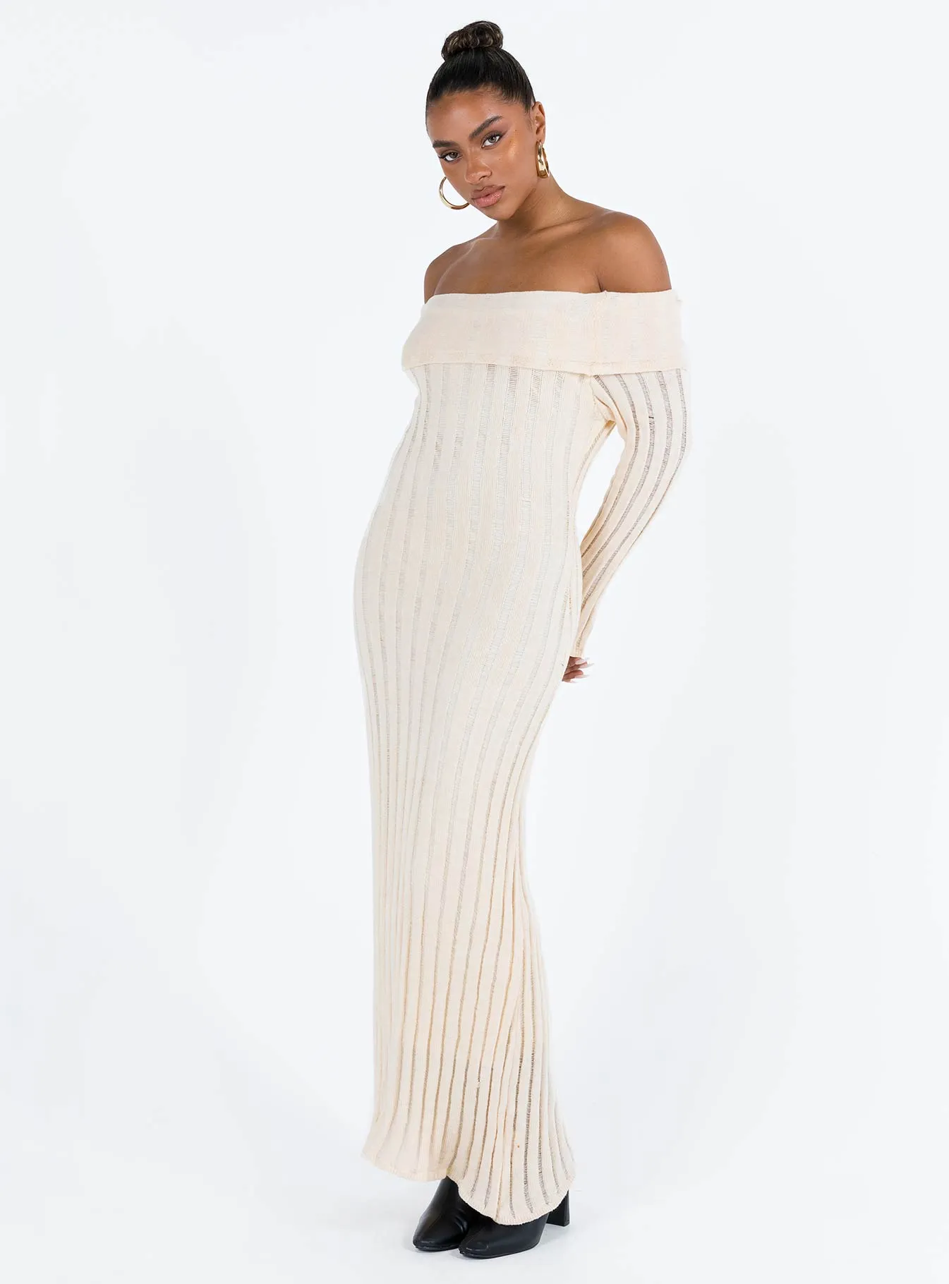 Lefler Off The Shoulder Maxi Dress Beige