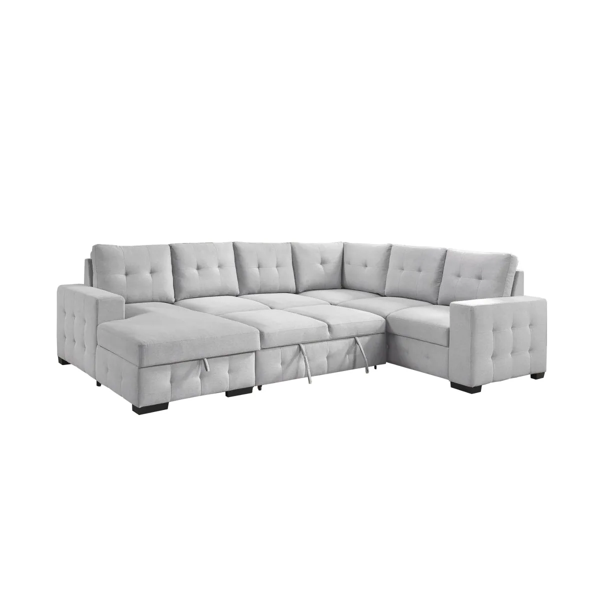 Light Grey 4-Piece Sectional with Pullout Bed & Storage Chaise