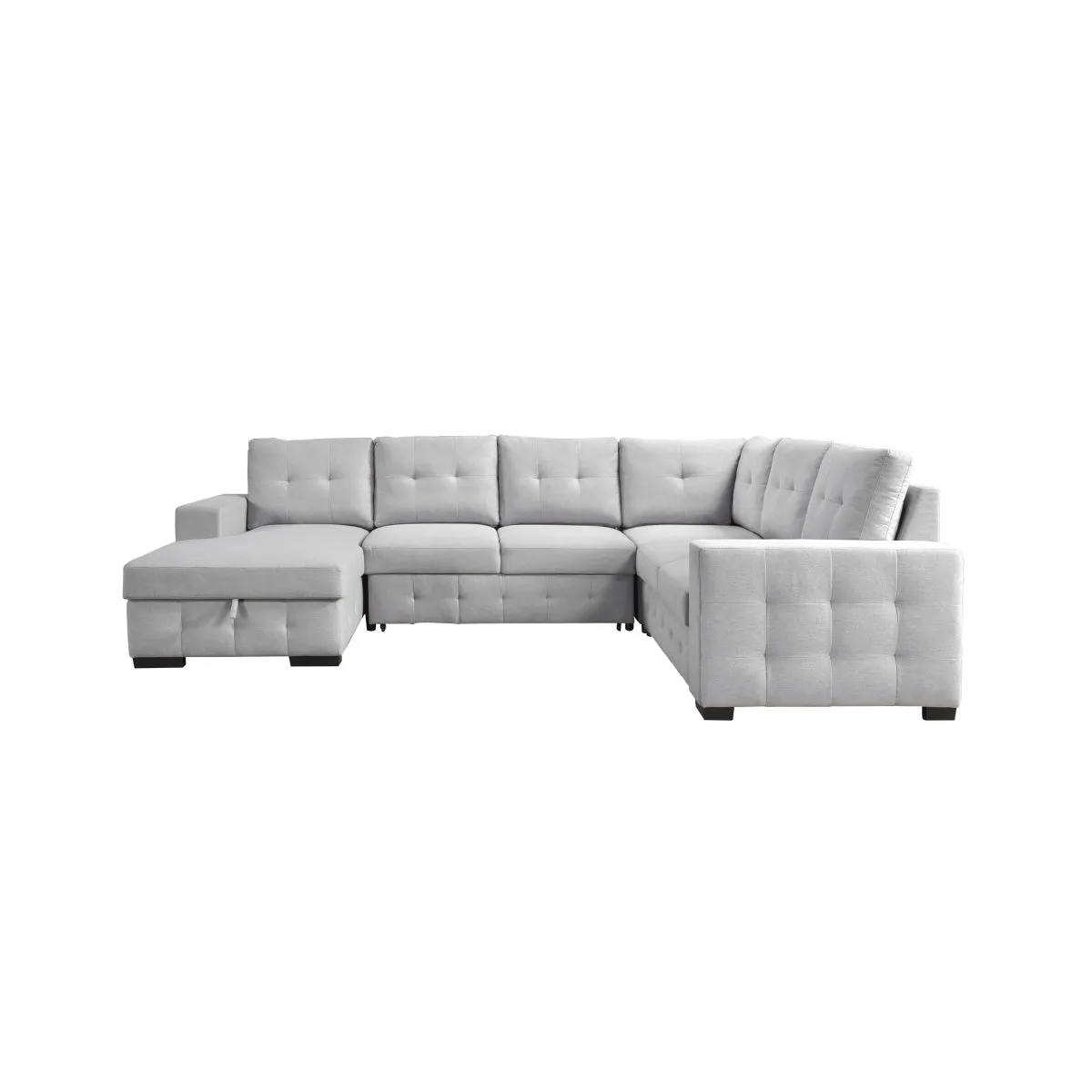 Light Grey 4-Piece Sectional with Pullout Bed & Storage Chaise