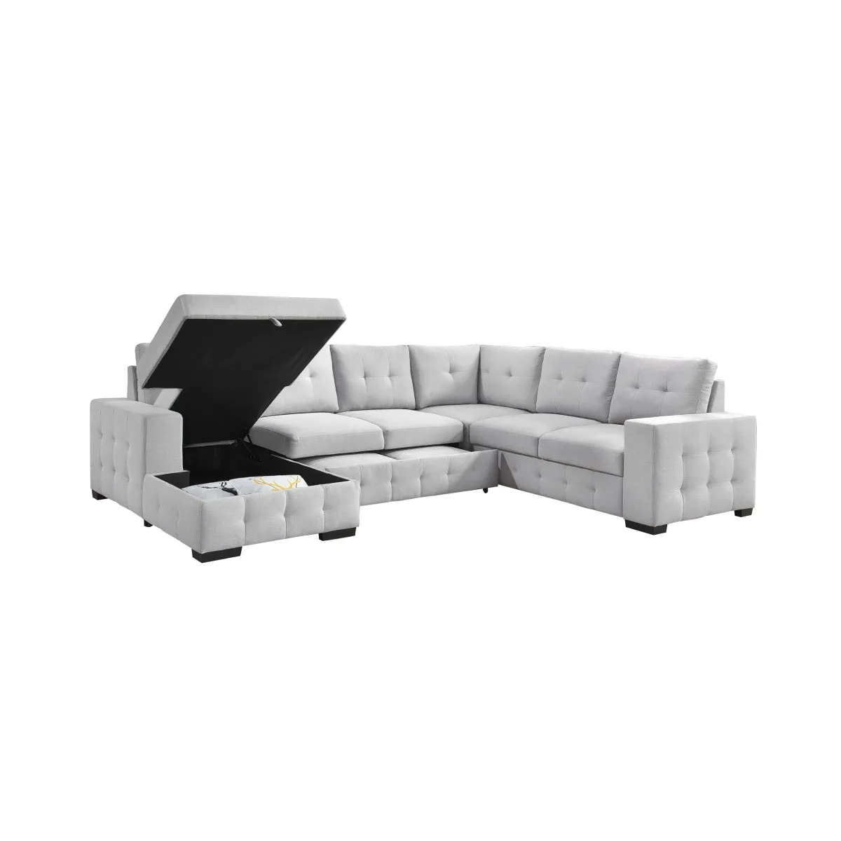 Light Grey 4-Piece Sectional with Pullout Bed & Storage Chaise