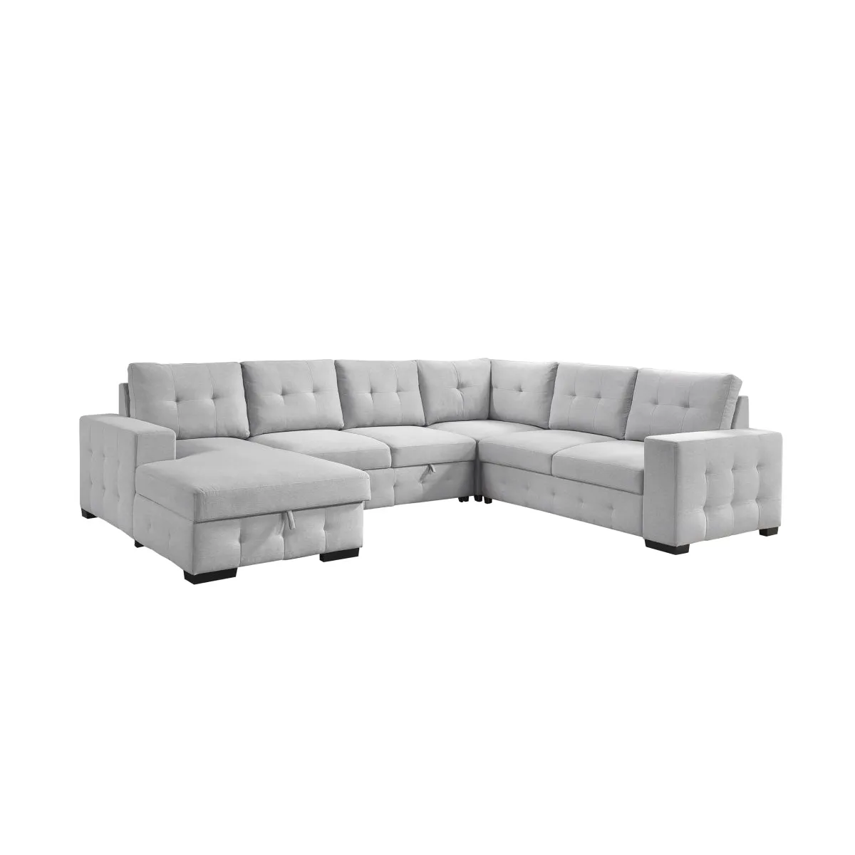 Light Grey 4-Piece Sectional with Pullout Bed & Storage Chaise