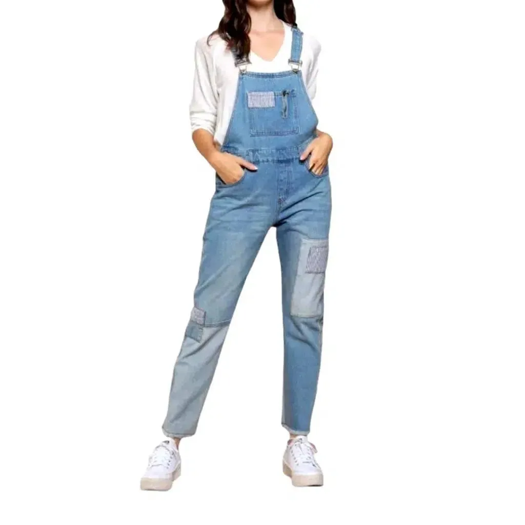 Light-wash denim overall for women