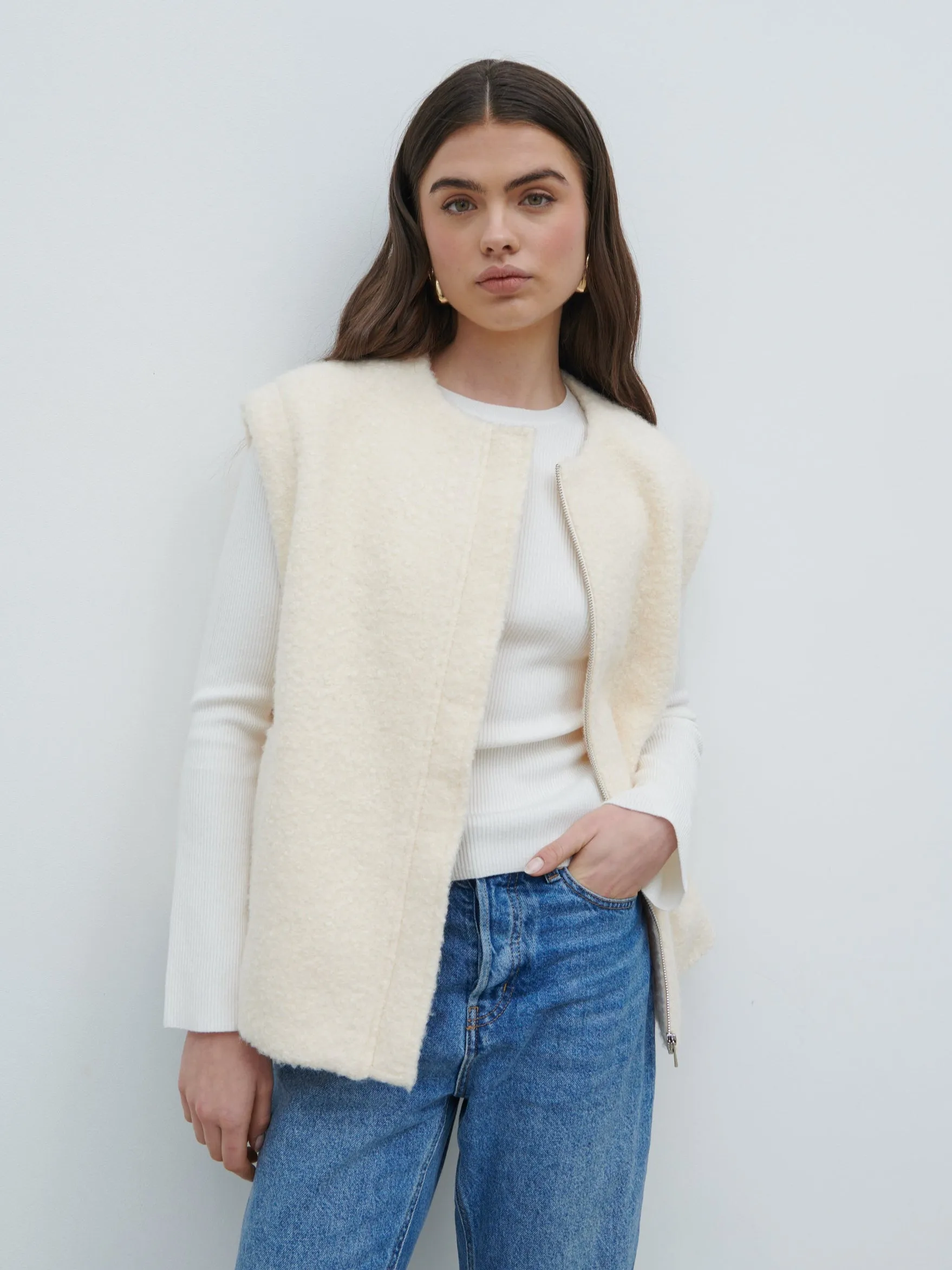 Lilia Cropped Boucle Jacket and Gilet - Cream