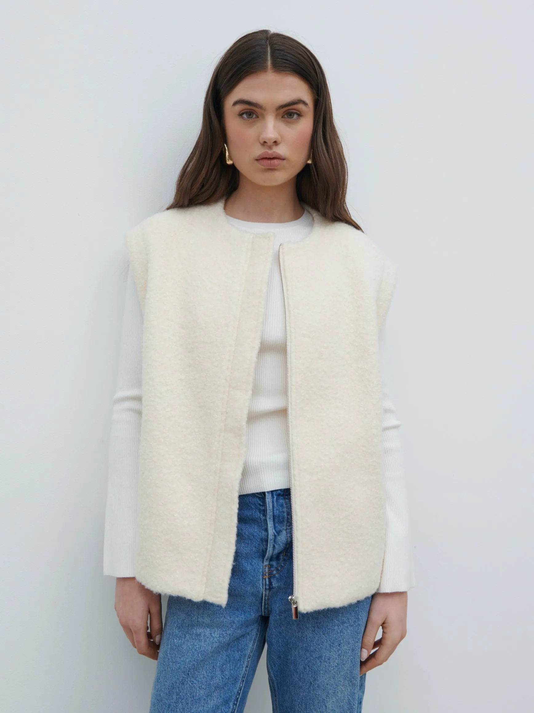 Lilia Cropped Boucle Jacket and Gilet - Cream