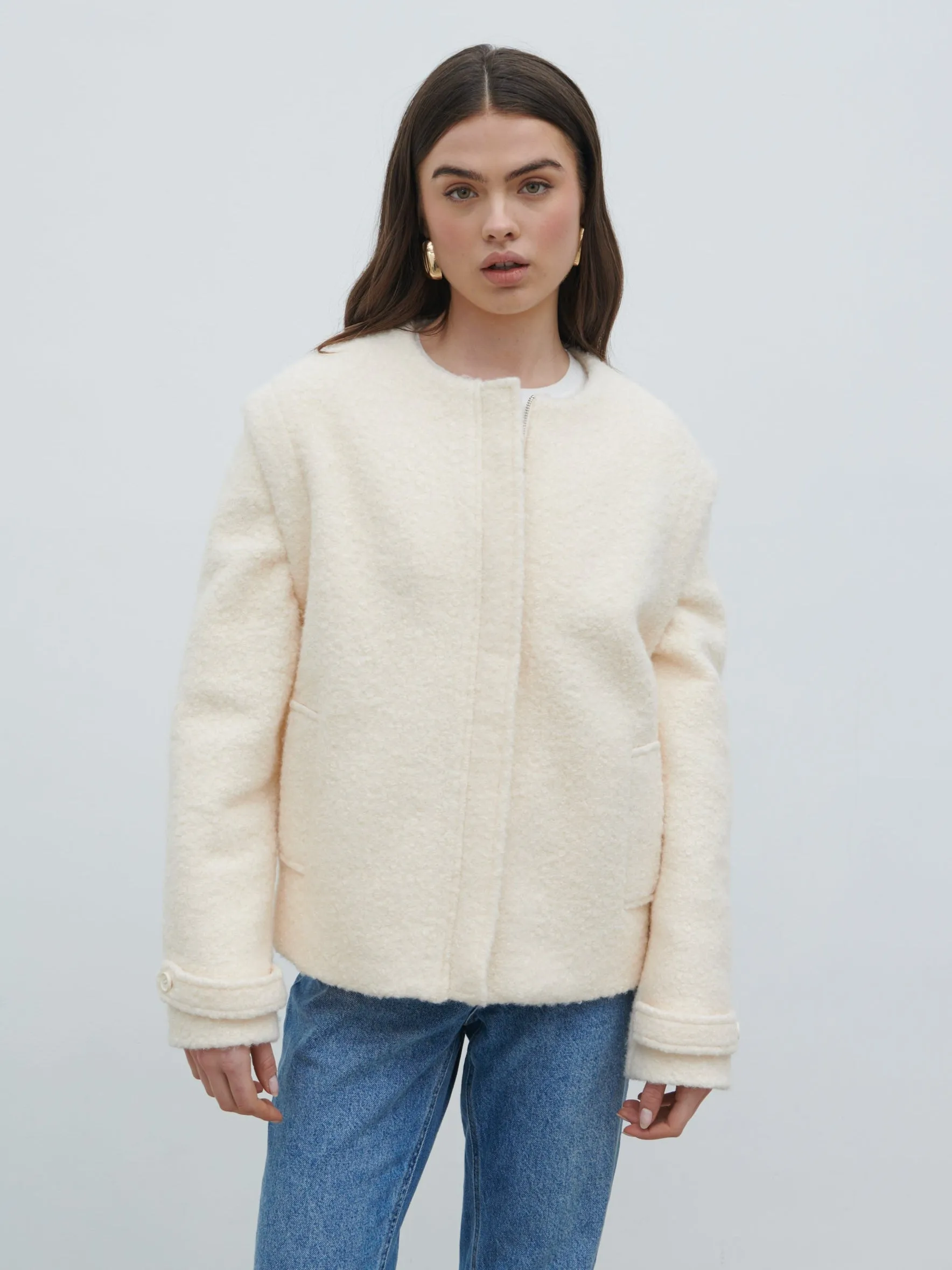 Lilia Cropped Boucle Jacket and Gilet - Cream