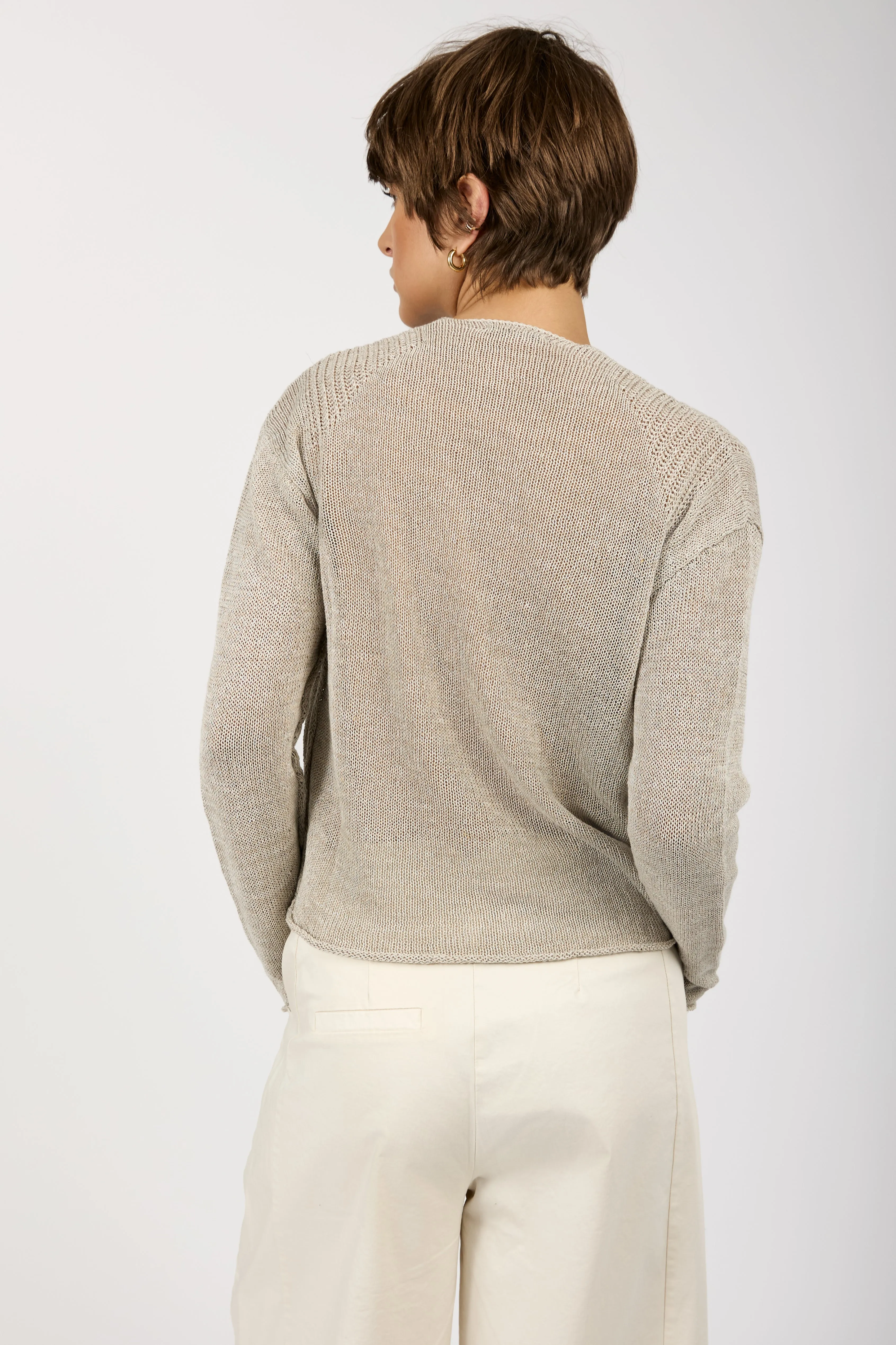 Linen and Cotton Knit Cardigan in Pearl Grey