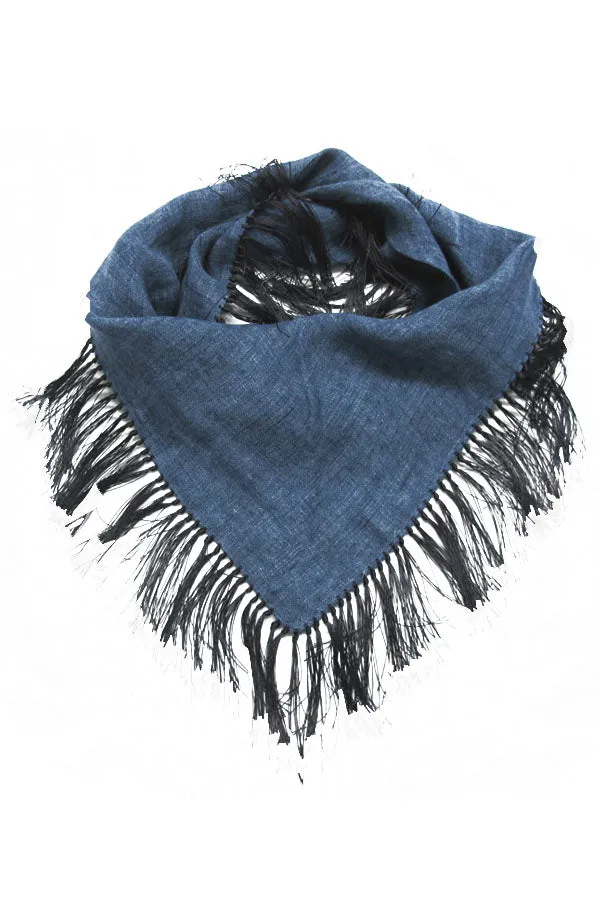 Linen Denim Scarf with Fringe