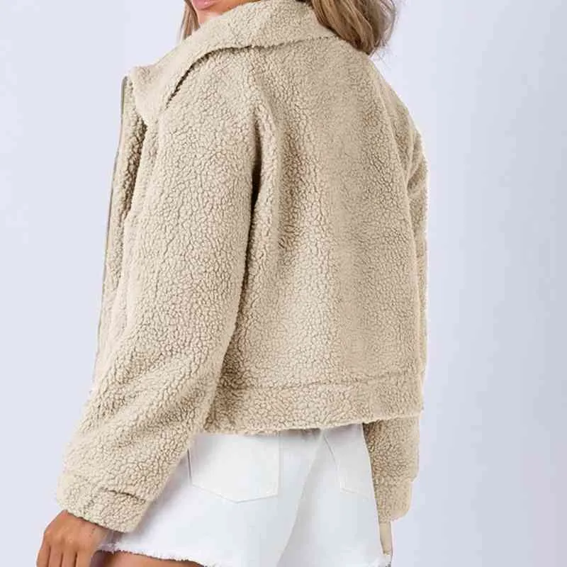 Long Sleeved Collared Neck Sherpa Jacket