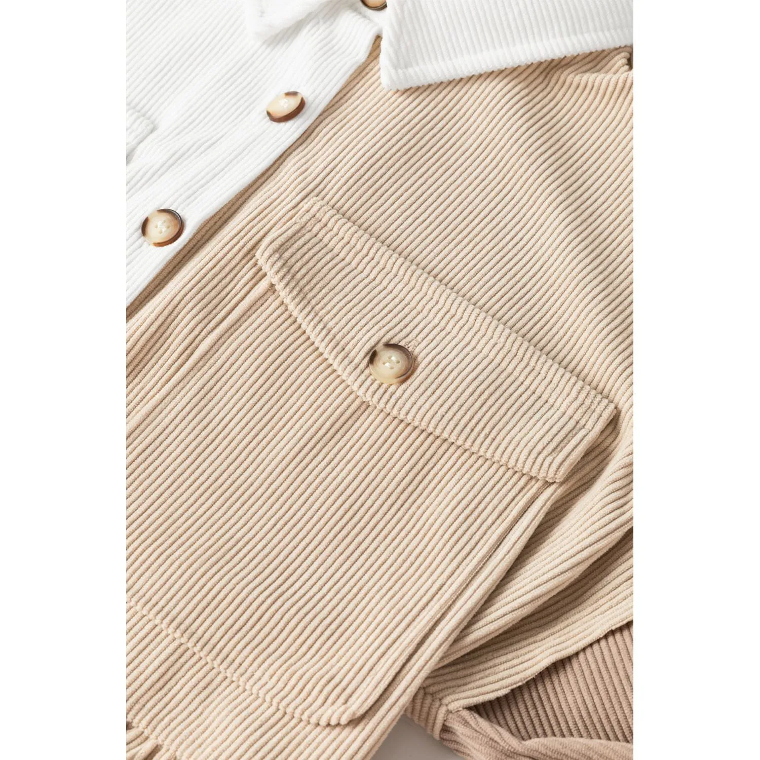 Looking to You Khaki Corduroy Colorblock Button up Loose Shacket