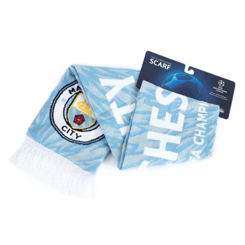 Manchester City FC UCL Scarf - Sky Blue Jacquard Knit