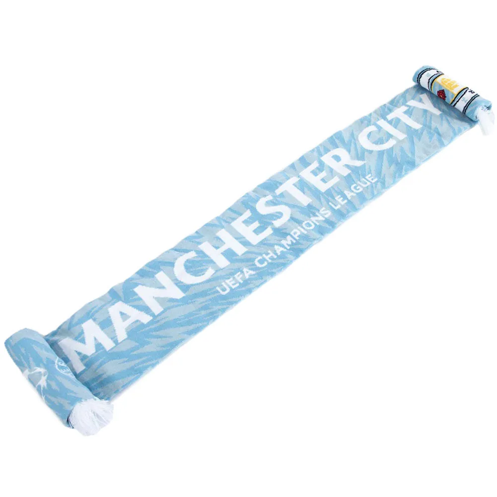 Manchester City FC UCL Scarf - Sky Blue Jacquard Knit