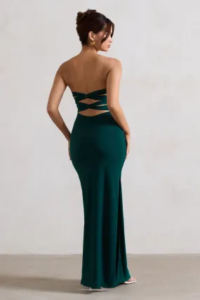 Manon | Bottle Green Sweetheart Bandeau Maxi Dress With Thigh Split