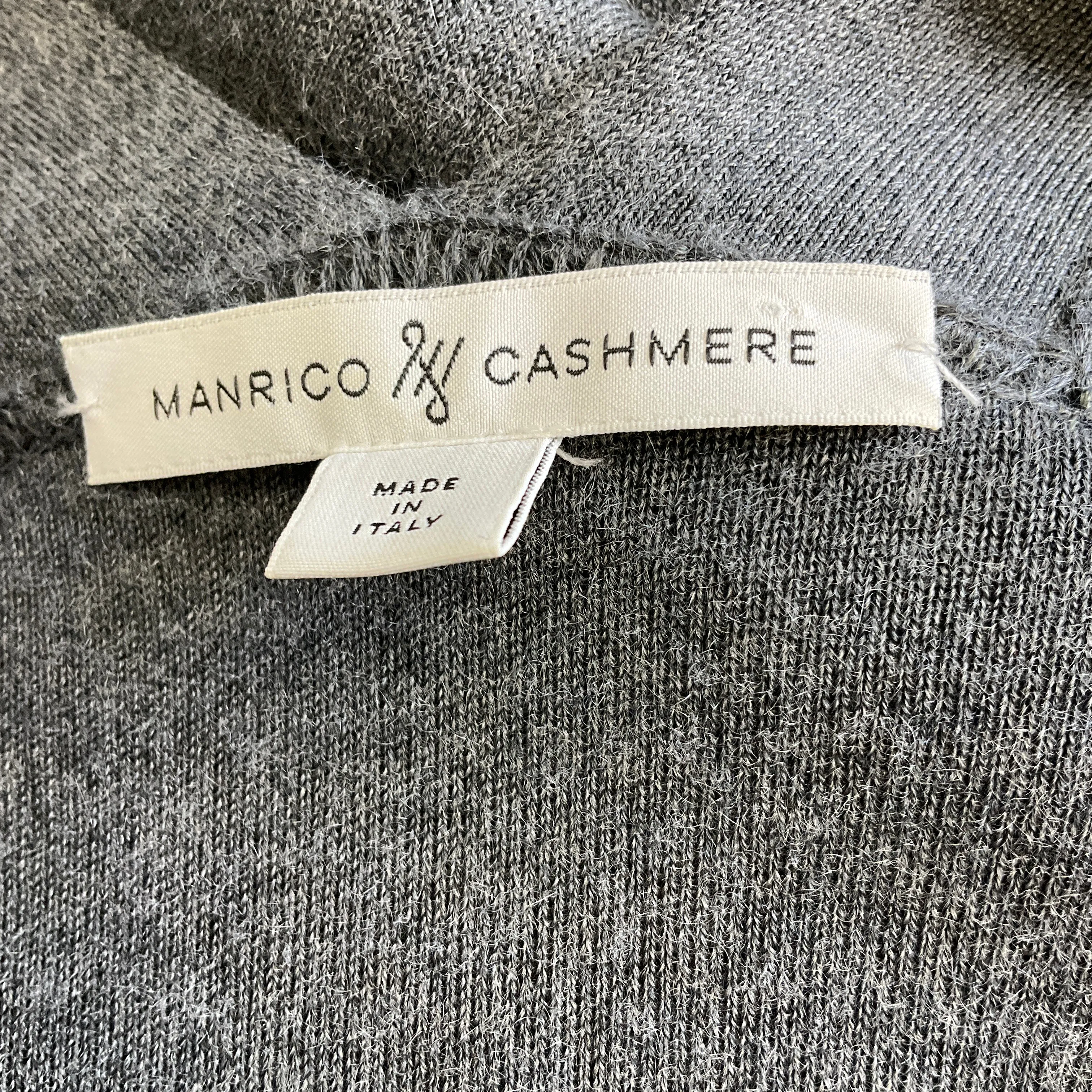 Manrico Cashmere Grey / Black Leather Trimmed Cashmere Knit Cardigan Sweater