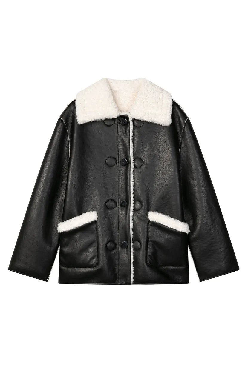 Marron Reversible Jacket - Faux Teddy Fur & Leather