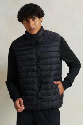 Men Black Sleeveless Puffer Gilet