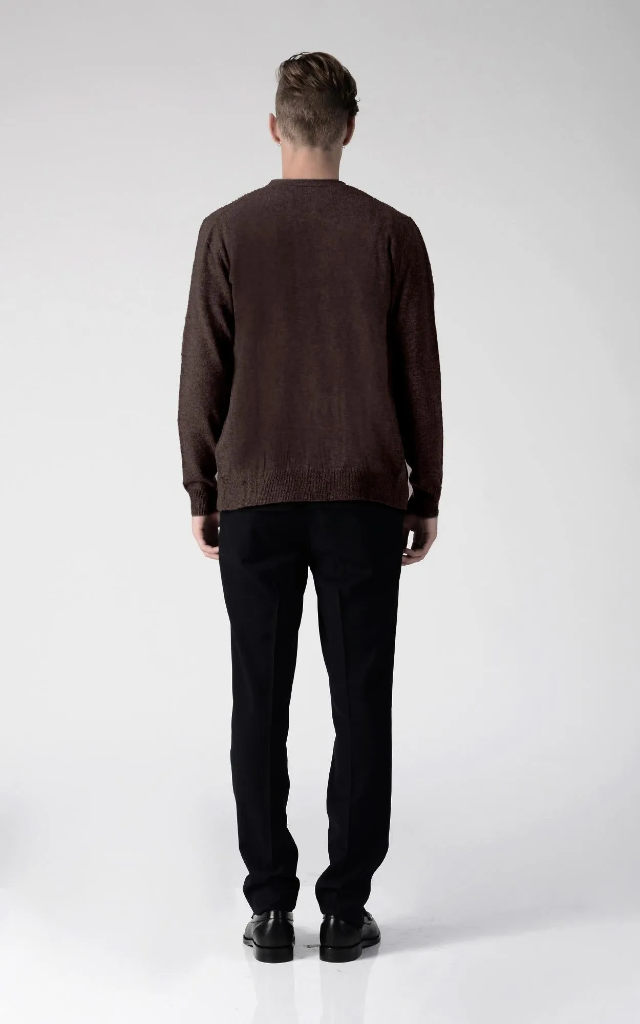 Men V-Neck Cardigan_Cocoa Brown