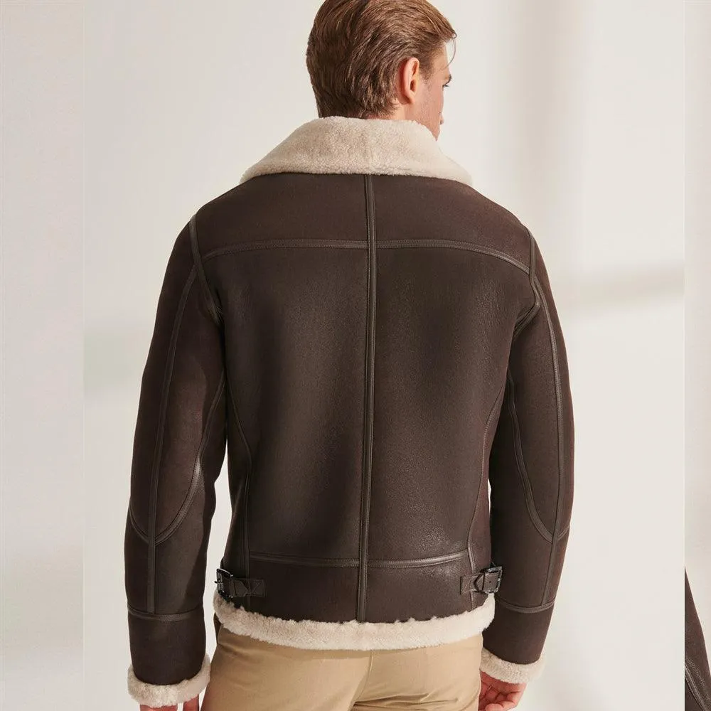 Men’s Brown Pilot Shearling Aviator Leather Jacket