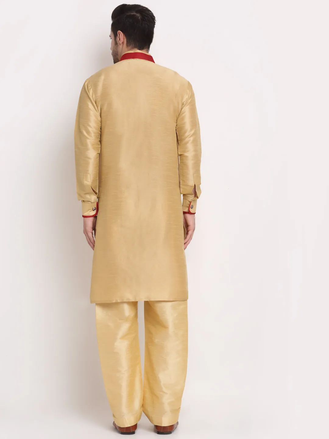 Men's Gold Solid Kurta With Pyjamas Set - Benstoke