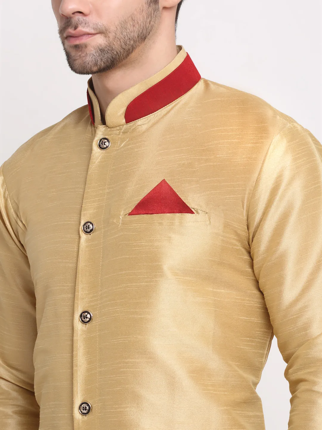 Men's Gold Solid Kurta With Pyjamas Set - Benstoke