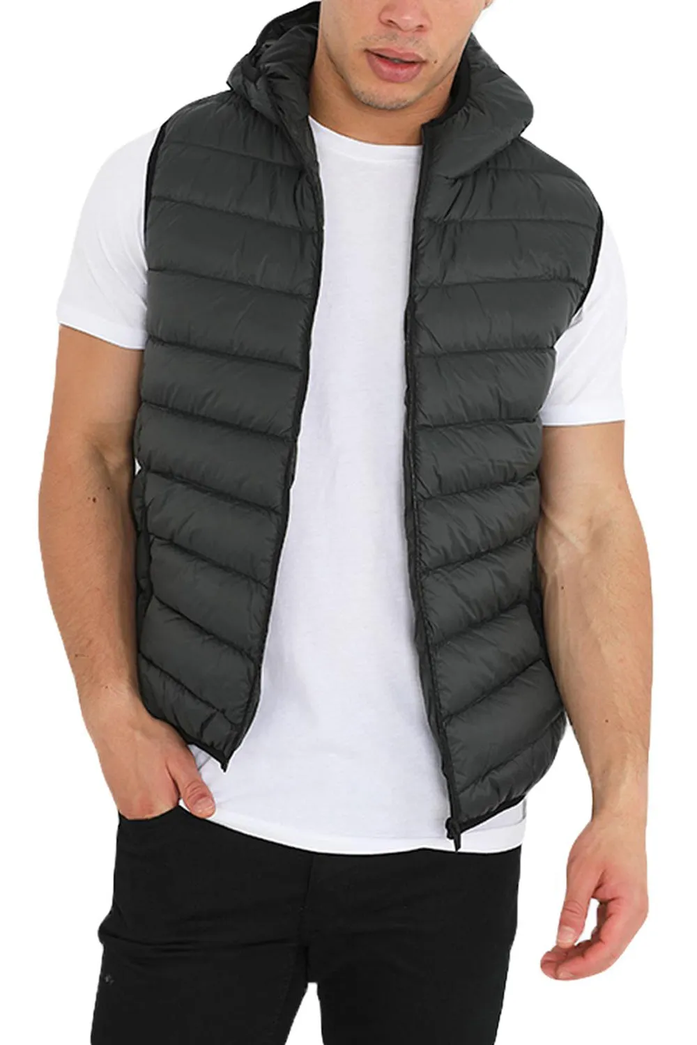 Mens Hooded Sleeveless Padded Puffer Jacket