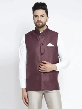 Men'S Maroon Solid Nehru Jacket