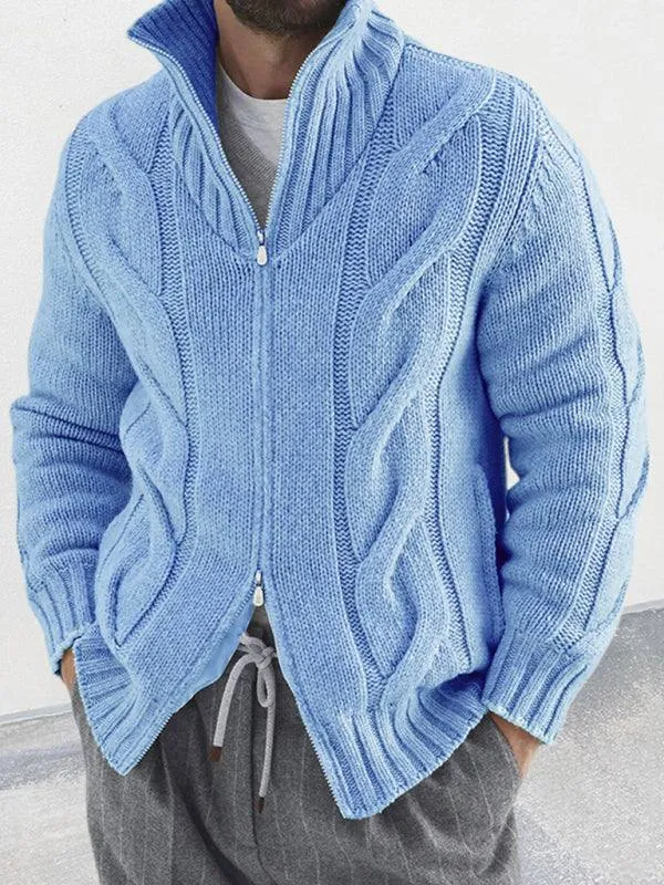 Men's turtleneck cable zipper sweater cardigan