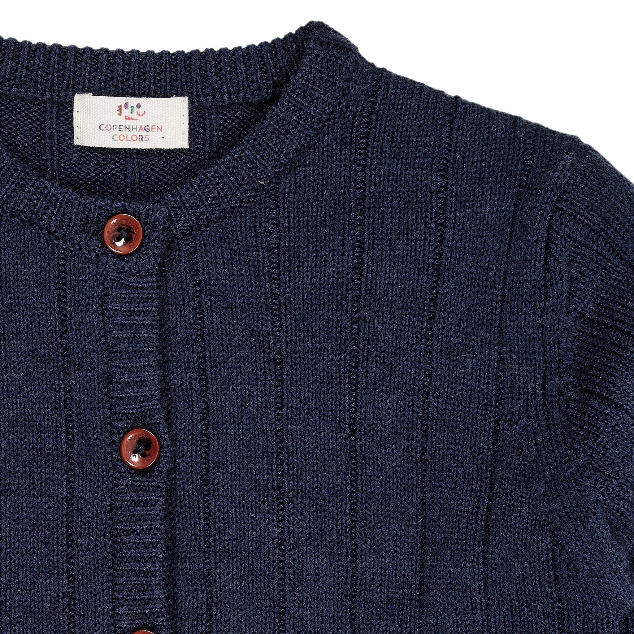 MERINO KNITTED CARDIGAN W. WIDE RIB - NAVY