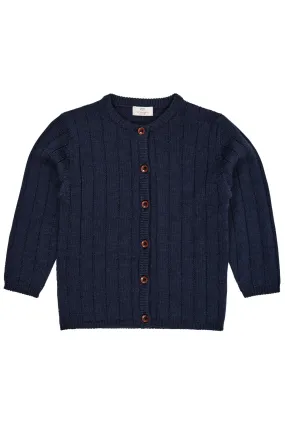 MERINO KNITTED CARDIGAN W. WIDE RIB - NAVY