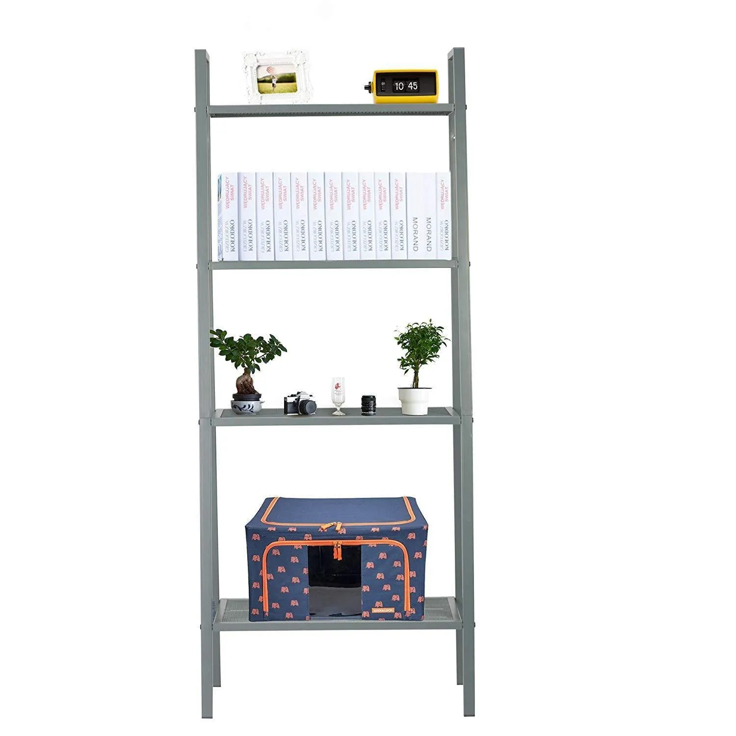 Metal 4 Tier Ladder Shelf Bookcase Plant Flower Stand Multi-Functional Display Stand