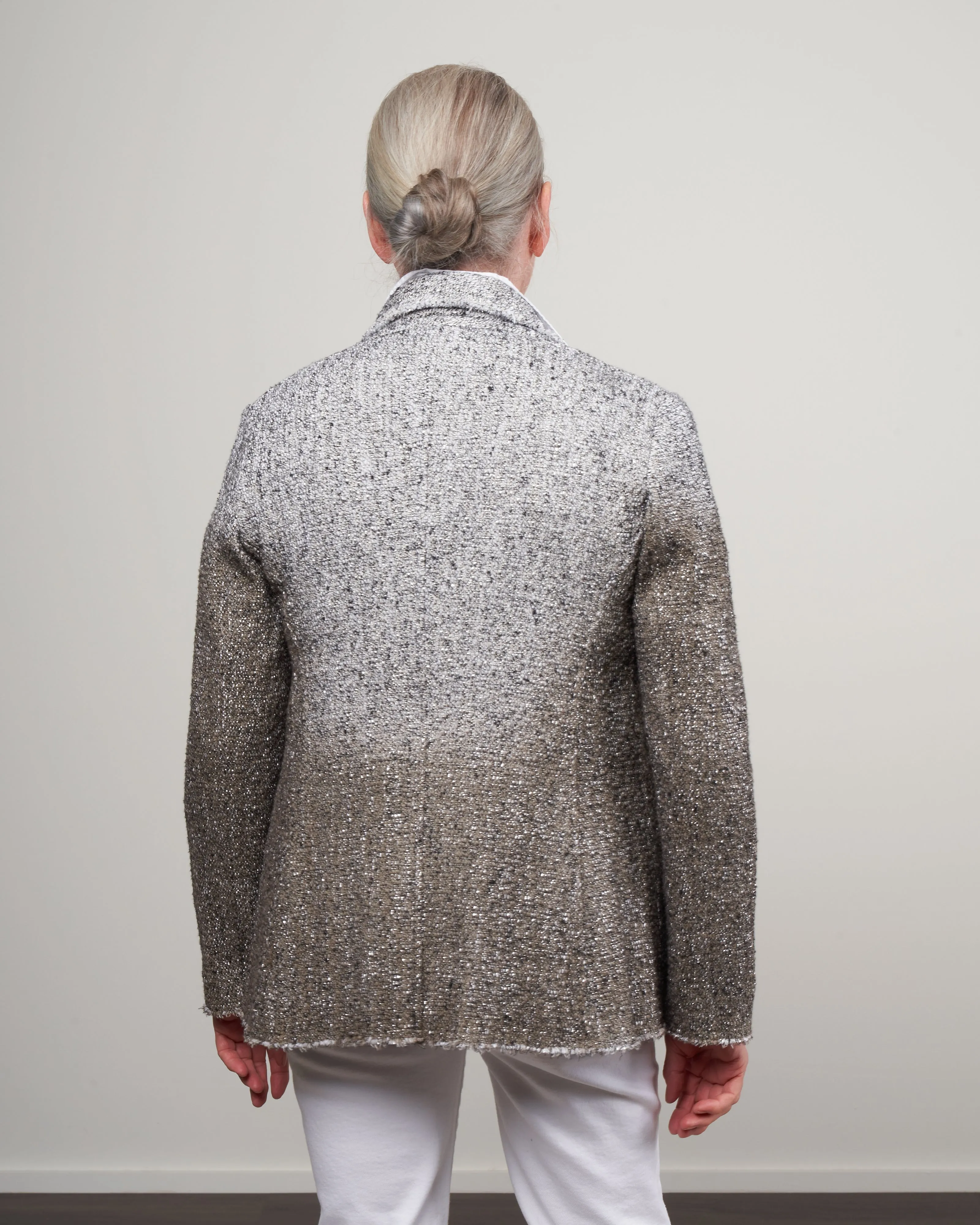 metallic mat stitch rever jacket with dyed areas - taupe