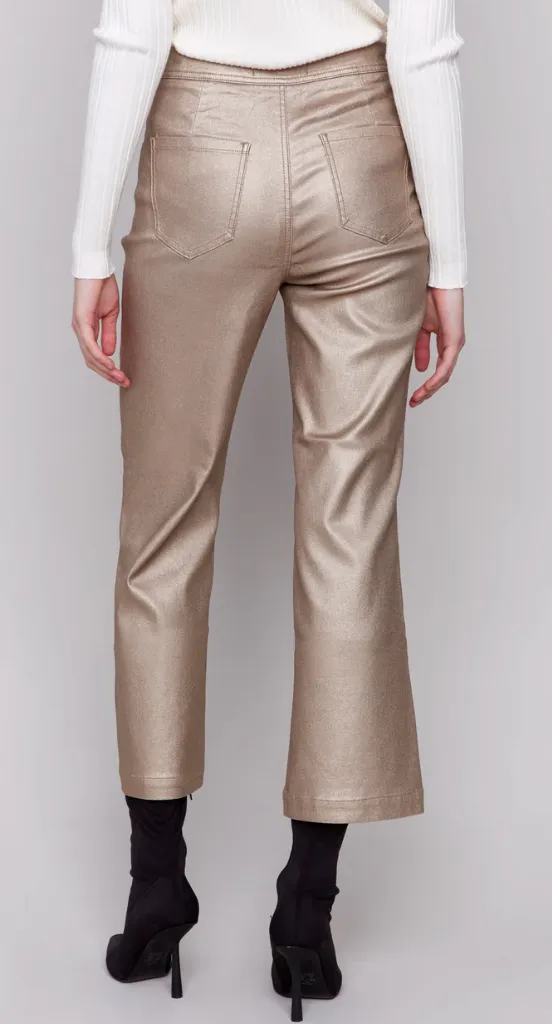 Metallic Wax Flared Pants - Bronze