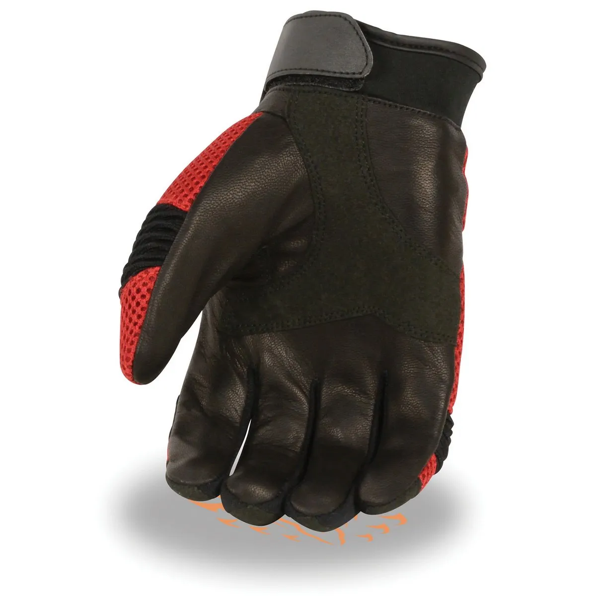 Milwaukee Leather SH791 Men's Black Leather and Red Mesh Combo Racing Motorcycle Hand Gloves W/ Elasticized Fingers