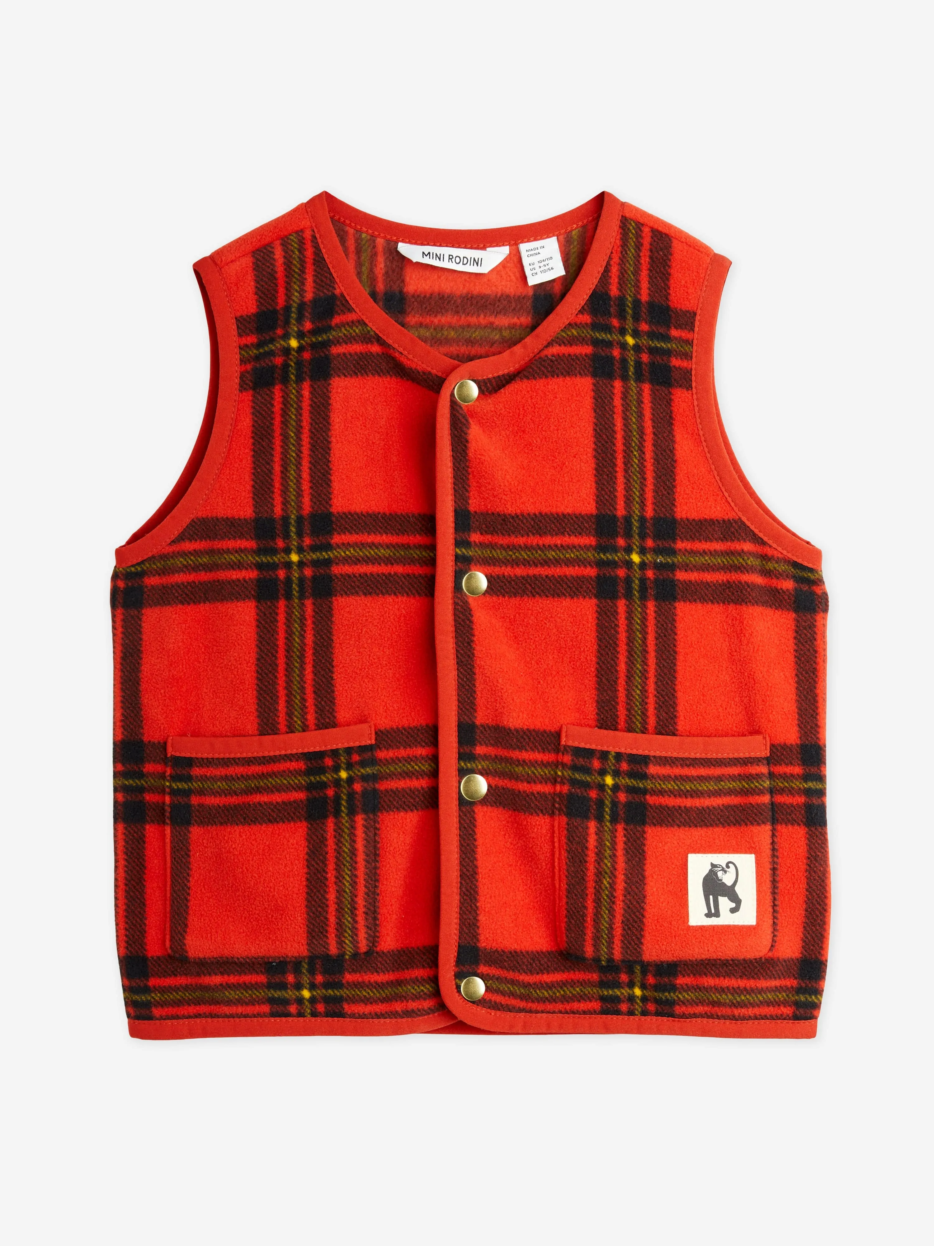 Mini Rodini Kids Check AOP Flecce Gilet in Red