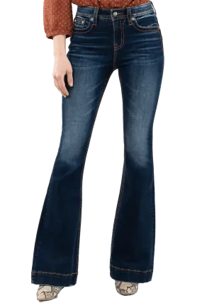 Miss Me Womens Dark Wash High Rise Flare Jeans