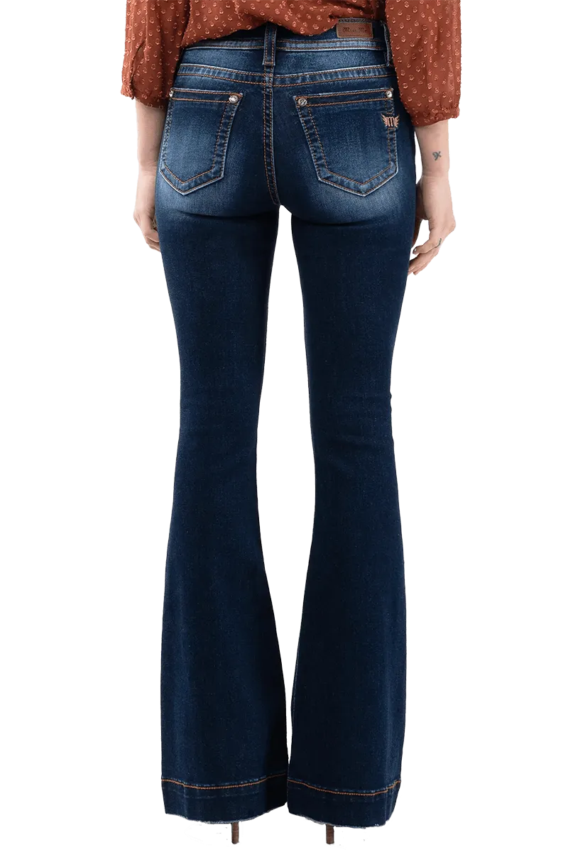 Miss Me Womens Dark Wash High Rise Flare Jeans