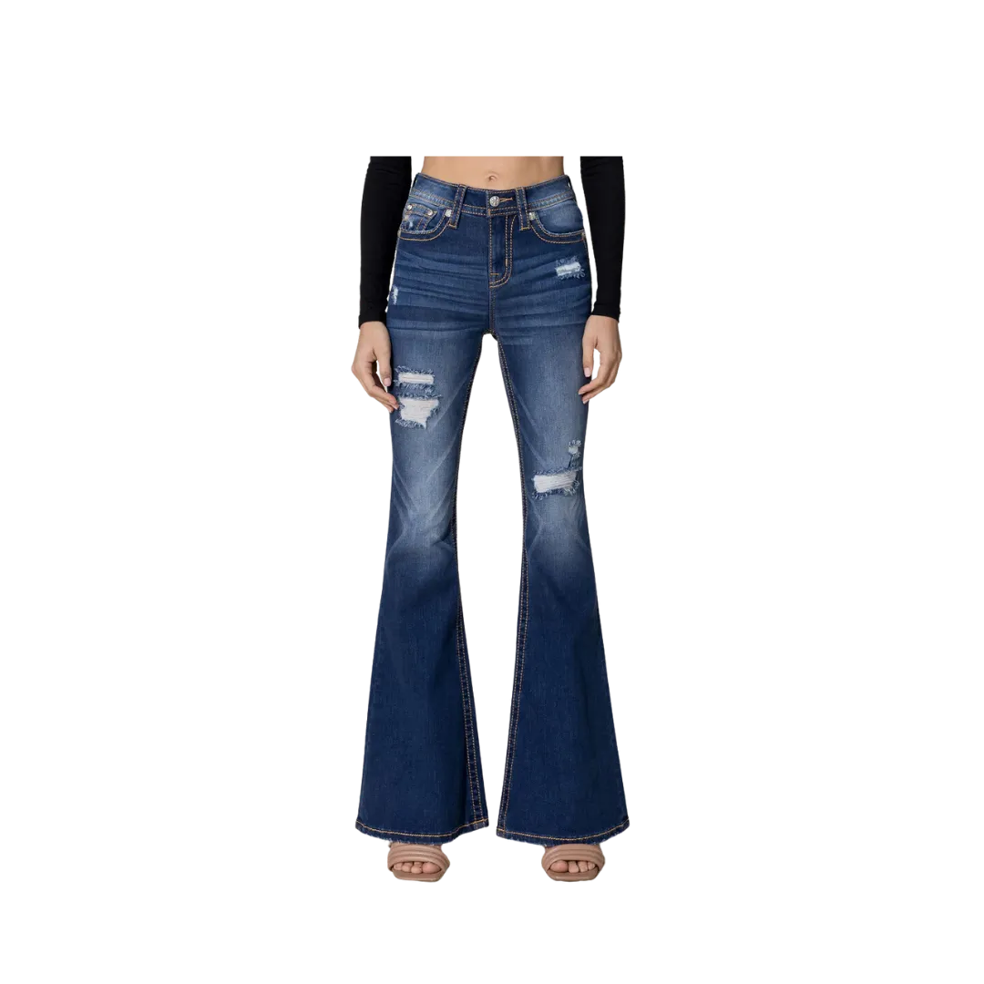 Miss Me Women's High Rise Sassy Flare Dark Wash Jeans