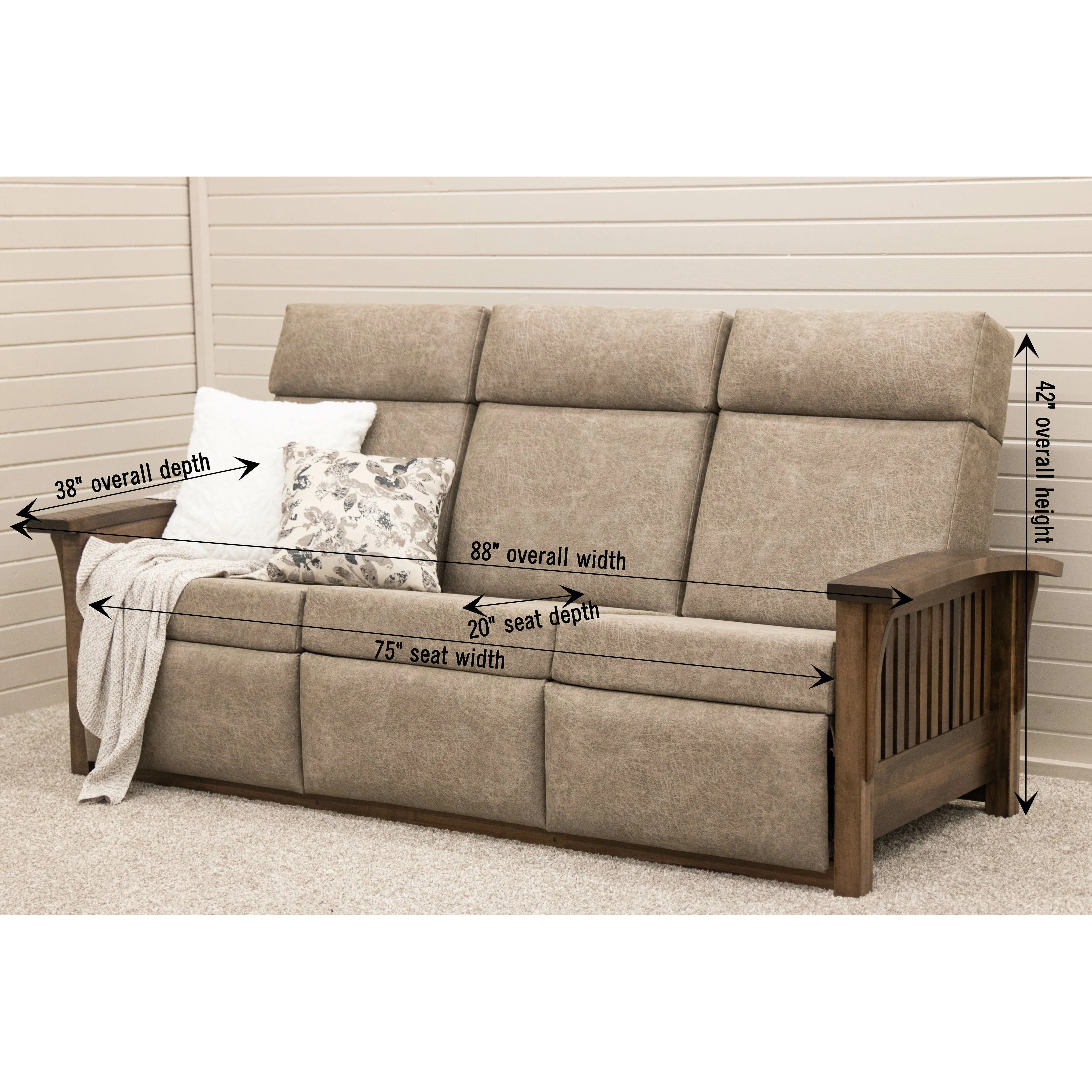 Mission Wallhugger Reclining Sofa with Wood Arms