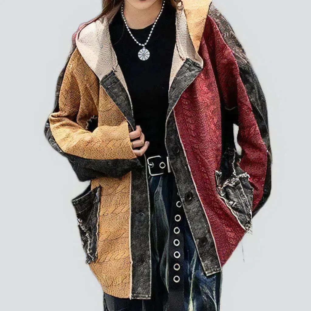 Mixed-fabrics women's denim jacket