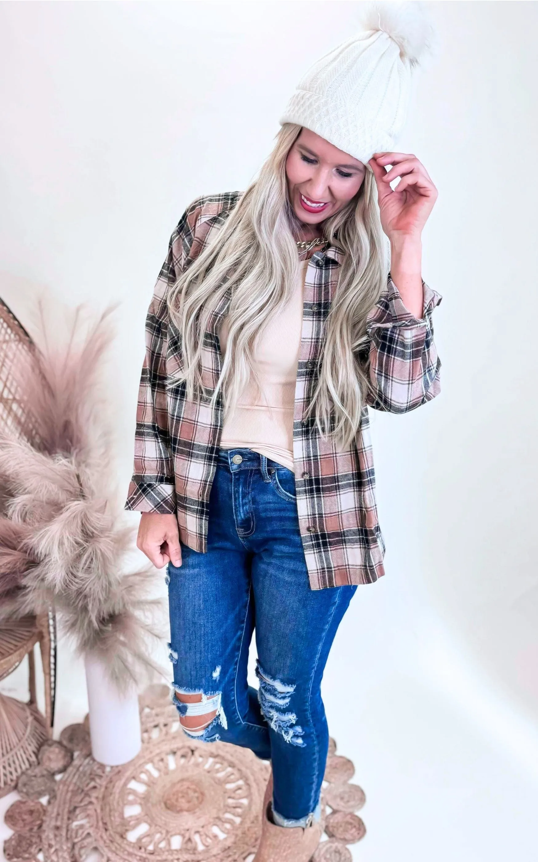 Mocha Plaid Button Down Shirt