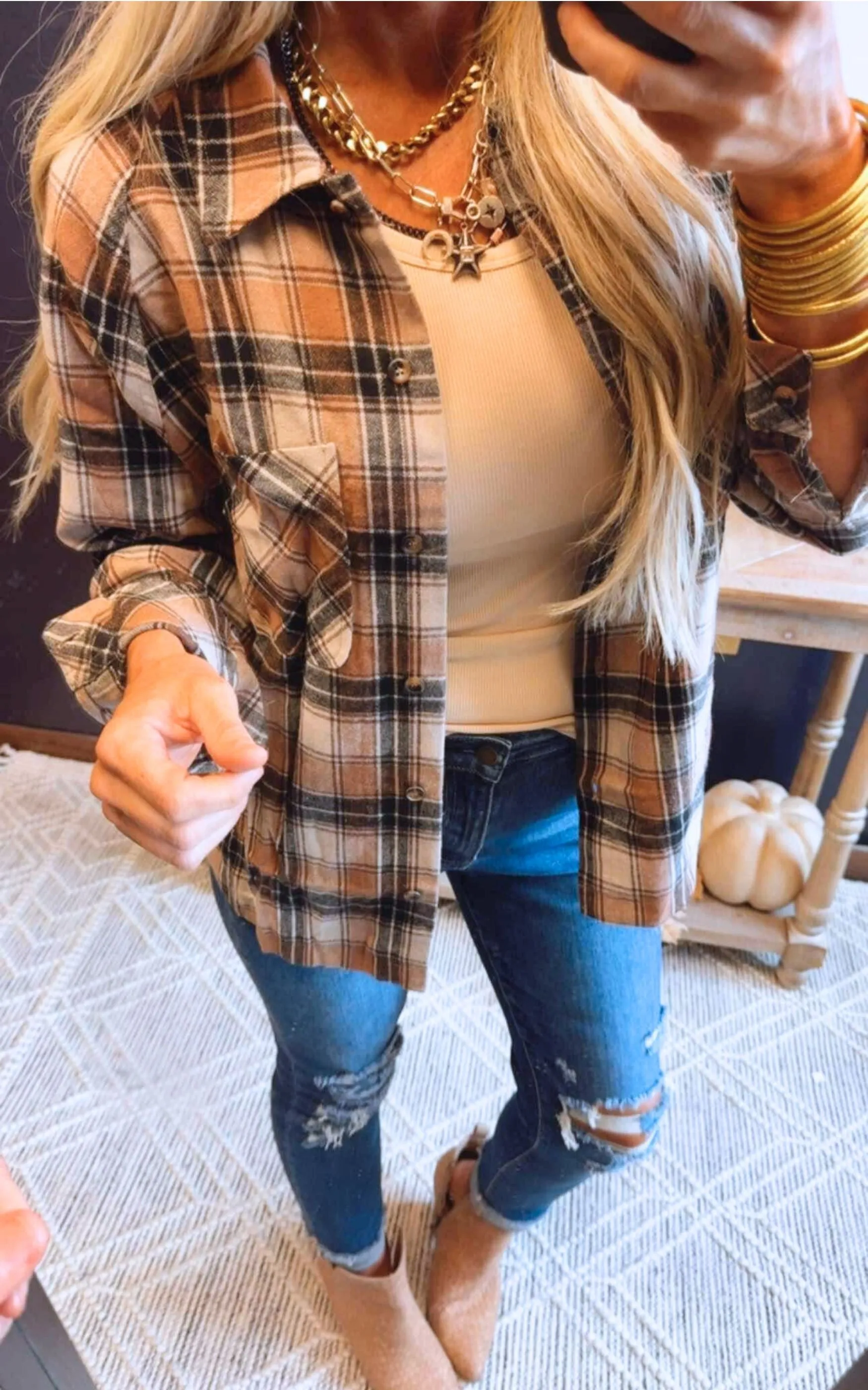 Mocha Plaid Button Down Shirt