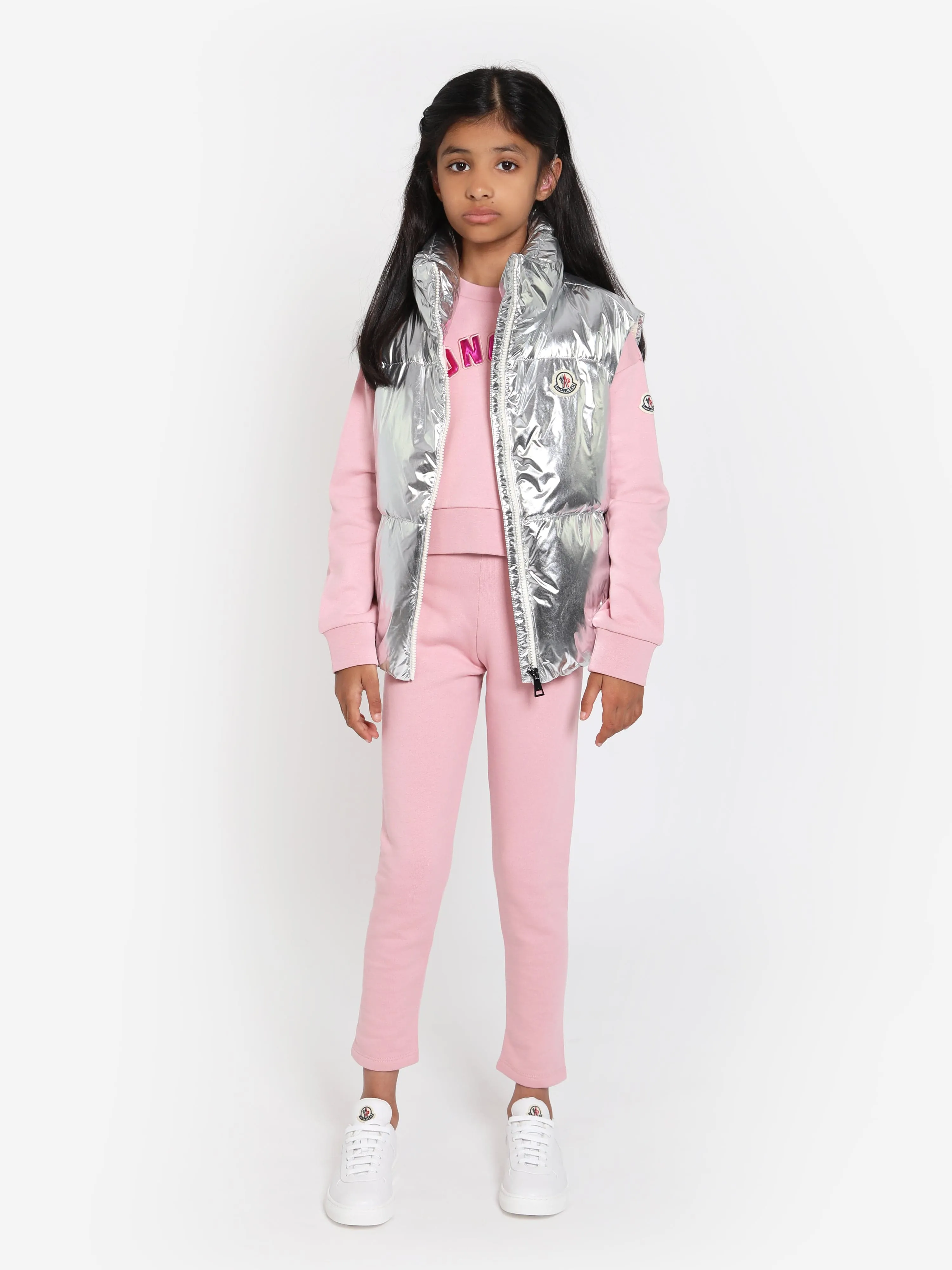 Moncler Enfant Girls Down Padded Blavet Gilet in Silver