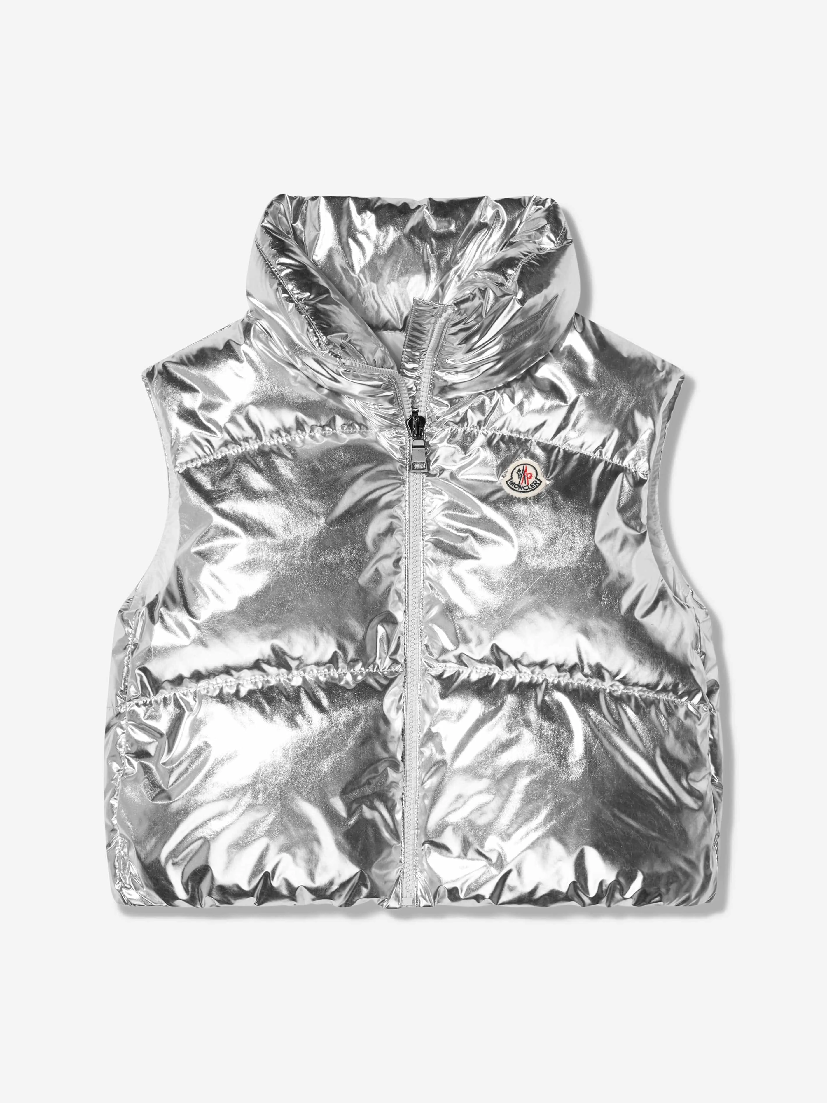 Moncler Enfant Girls Down Padded Blavet Gilet in Silver