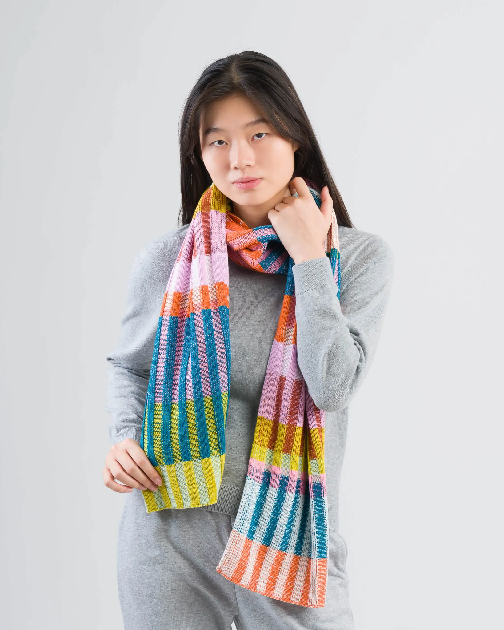 Mosaic Stripe Knit Scarf